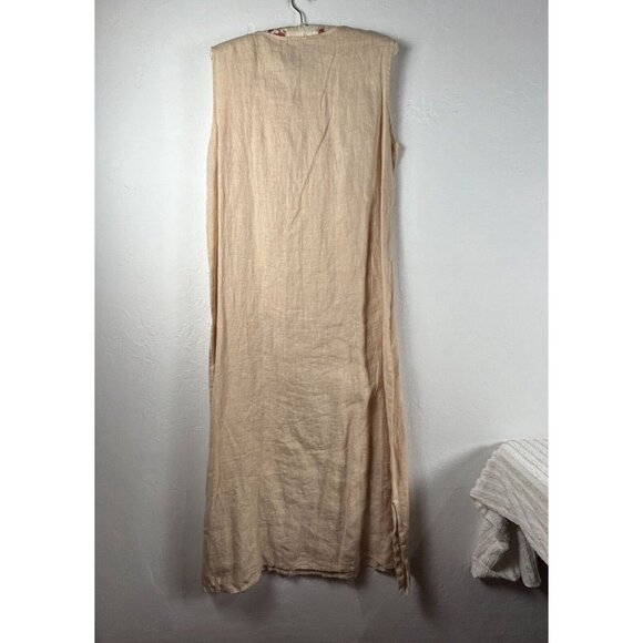 Vintage Becky’s 1633 Hand Printed Art to Wear Sleeveless Maxi Dress Medium Tan - Picture 2 of 8
